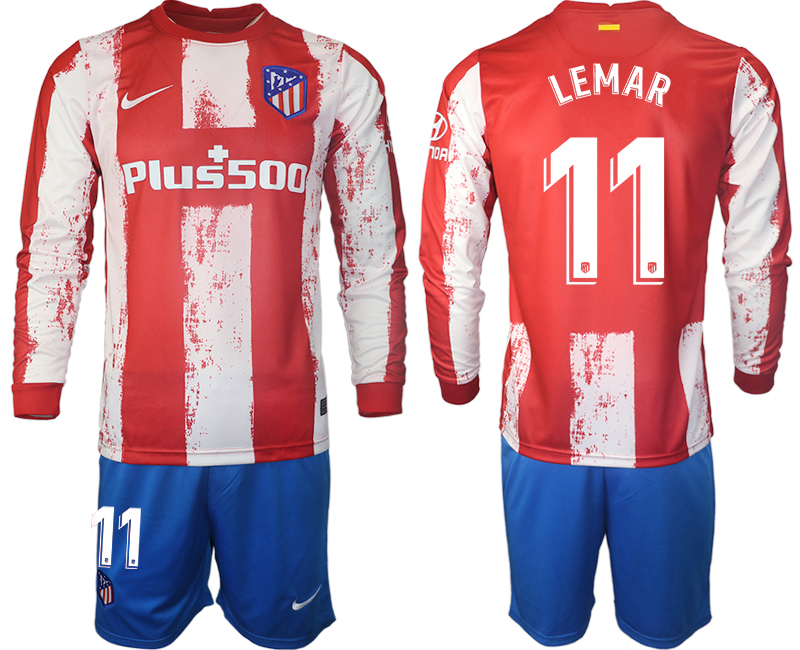 Men 2021-2022 Club Atletico Madrid home red Long Sleeve #11 Soccer Jersey